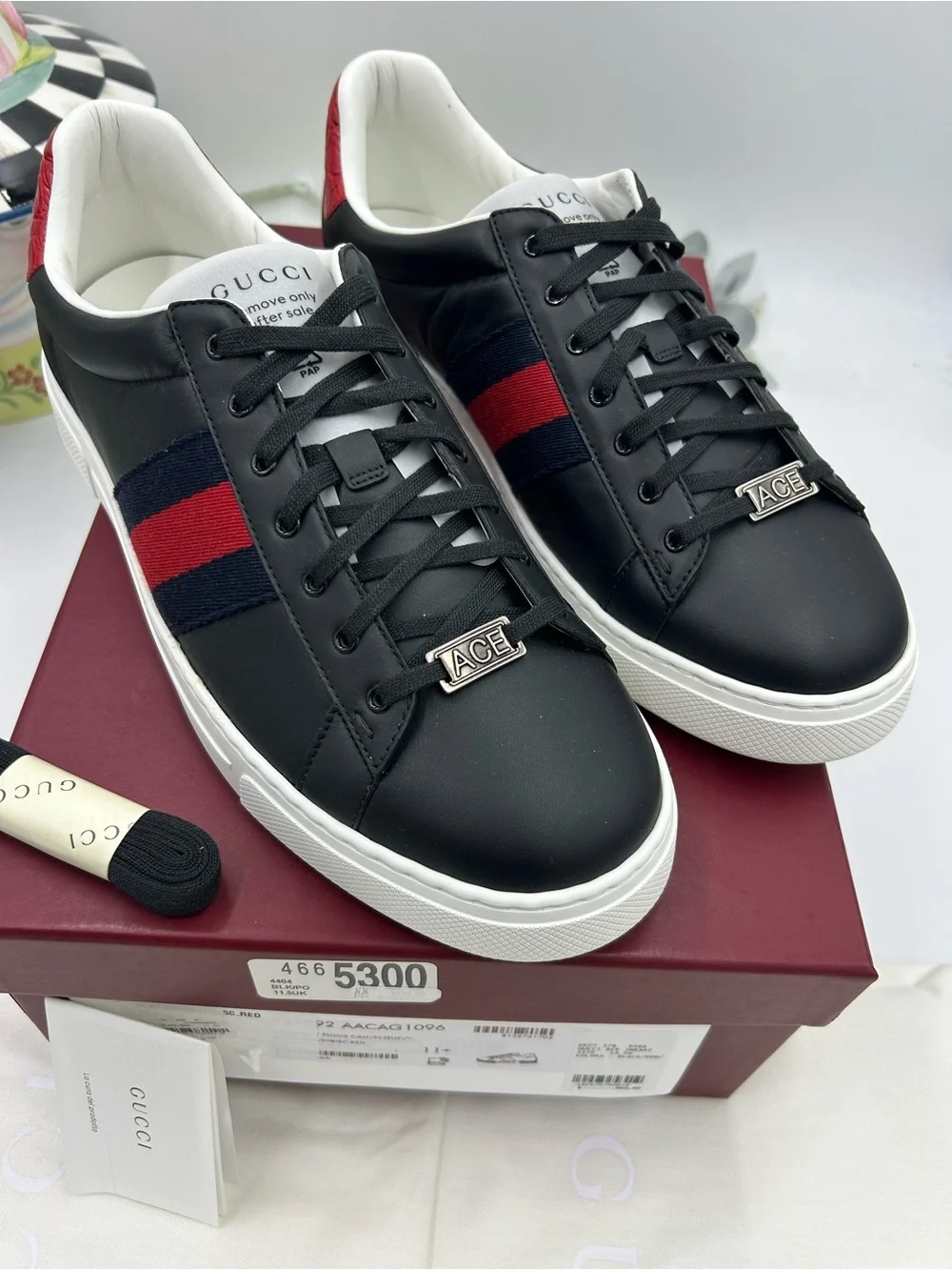Men's Gucci ace leather web stripe sneakers size 11.5 fits 12.5 US made in Italy